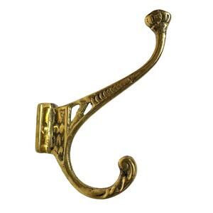 Decorative Cast Brass Front Mount Double Coat Hat Hook 5-1/4" Tall x 3-3/4" Deep